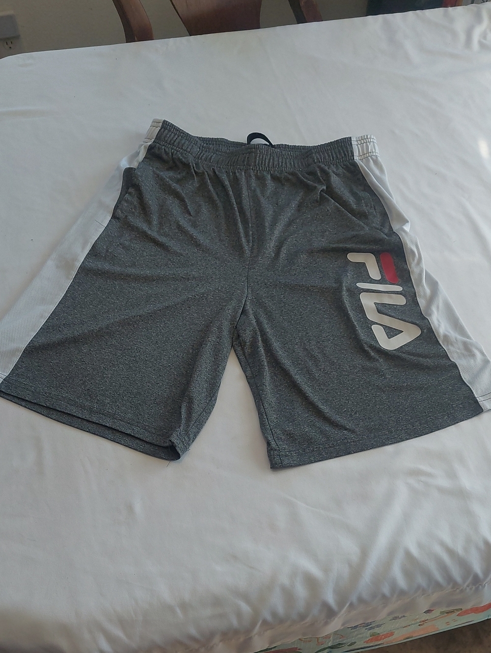 Fila Boys Gray Athletic Shorts with White Panels and Logo Accent.Size 18,20